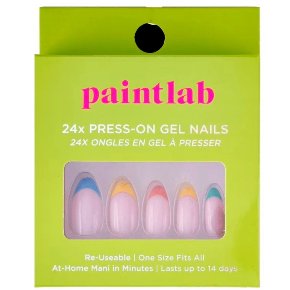 PaintLab Short Almond Press On False Nails, Luna Pastel Rainbow, 24 Count